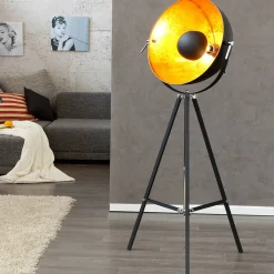 Stehleuchte 160cm Retro Dreibein Schwarz Gold