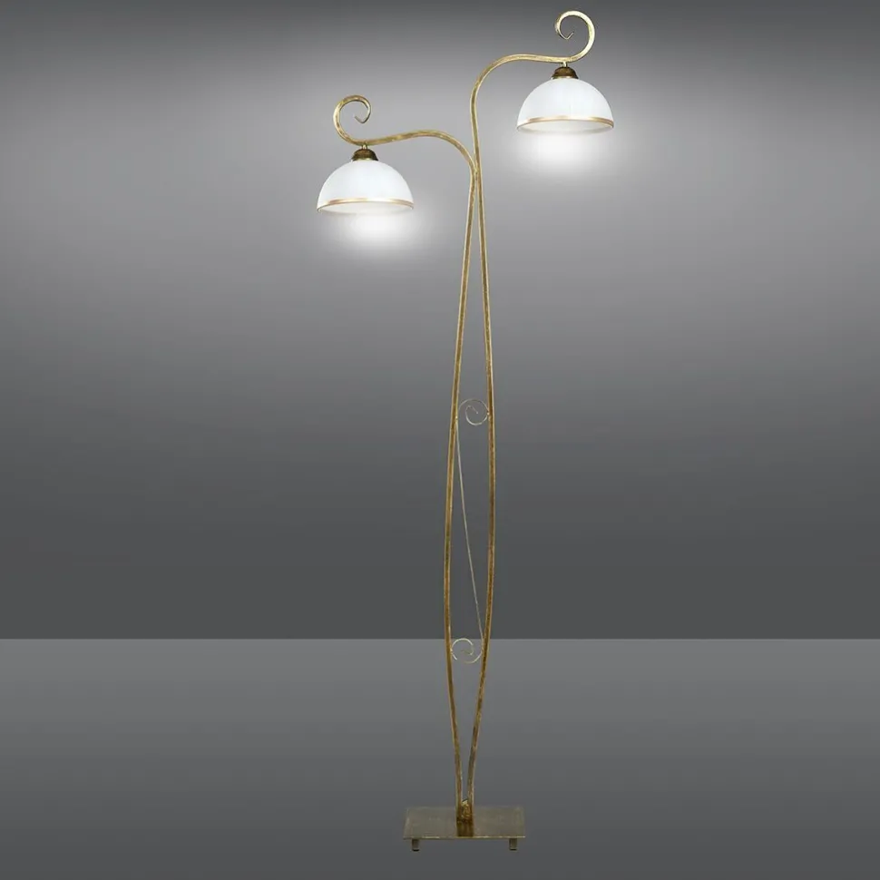 Stehleuchte Gold Antik Weiß Metall Glas 2-flammig