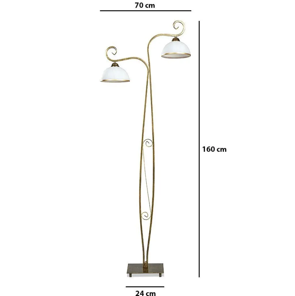 Stehleuchte Gold Antik Weiß Metall Glas 2-flammig