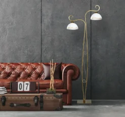 Stehleuchte Gold Antik Weiß Metall Glas 2-flammig