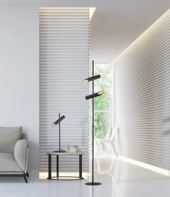 Stehleuchte LED verstellbar 151 cm in Schwarz Gold 3000 K