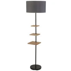 Stehleuchte mit Ablage 163 cm Grau E27 Holz Stoff