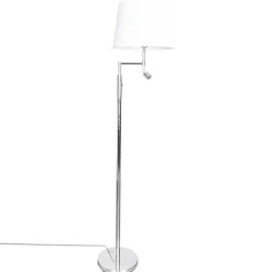 Stehleuchte mit Lesearm 157cm Chrom Weiß E27 LED Stoff Metall