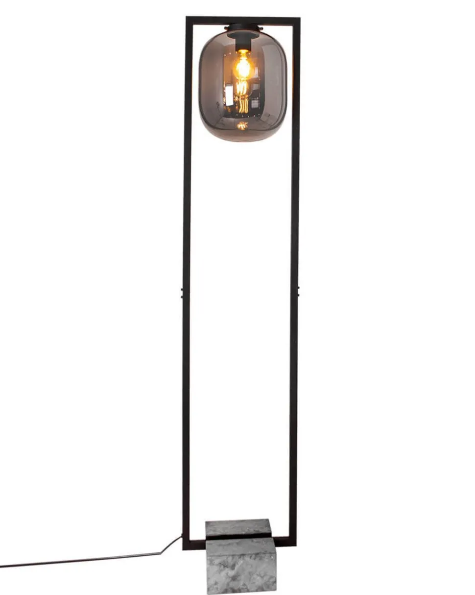 Stehleuchte Rauchglas Metall Stein 150 cm Retro Design E27