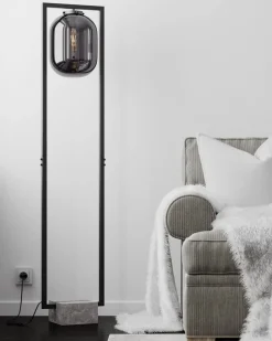 Stehleuchte Rauchglas Metall Stein 150 cm Retro Design E27