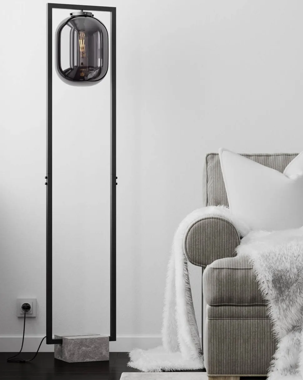 Stehleuchte Rauchglas Metall Stein 150 cm Retro Design E27