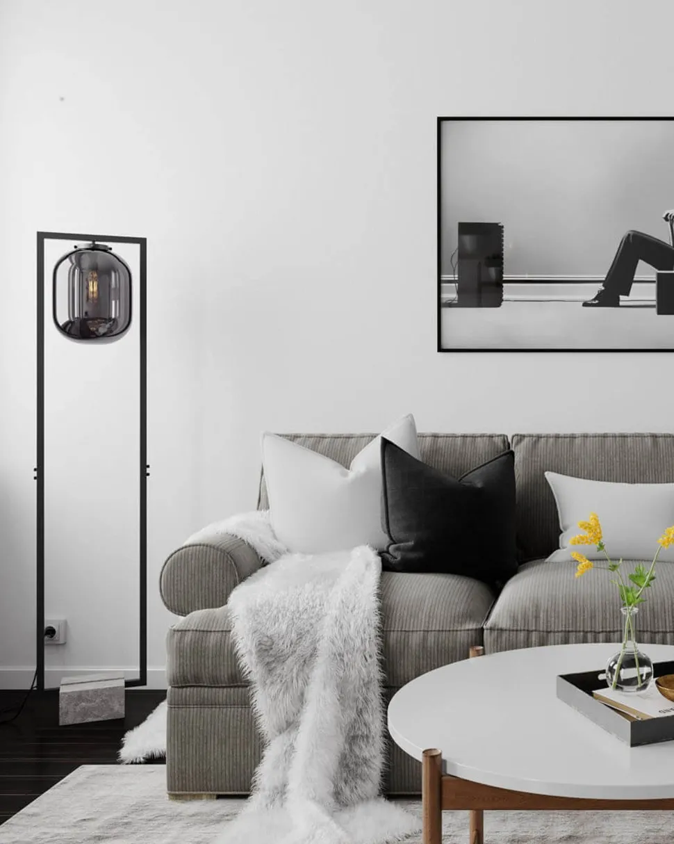 Stehleuchte Rauchglas Metall Stein 150 cm Retro Design E27