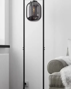 Stehleuchte Rauchglas Metall Stein 150 cm Retro Design E27