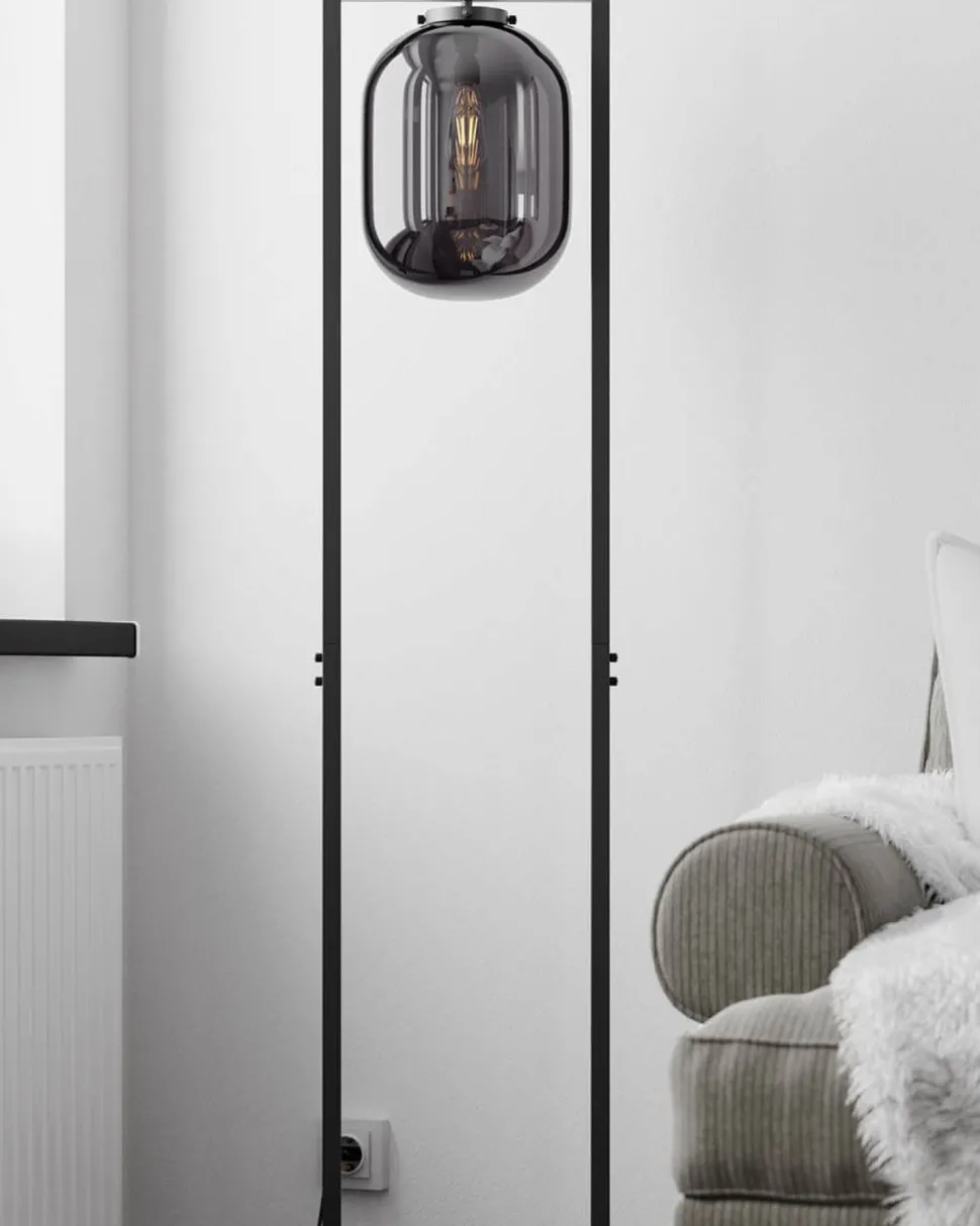 Stehleuchte Rauchglas Metall Stein 150 cm Retro Design E27