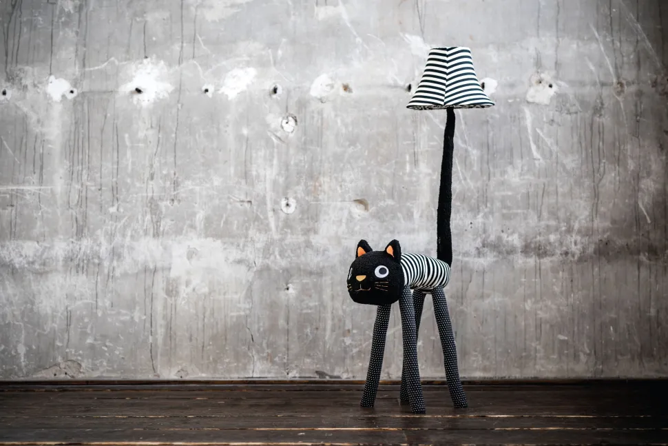 Stehleuchte Schwarz Weiß Katze Kinder Erwachsene 126 cm