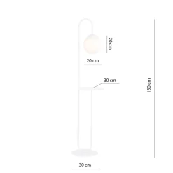 Stehleuchte Weiß 150 cm klein Glas Kugelschirm Ablage
