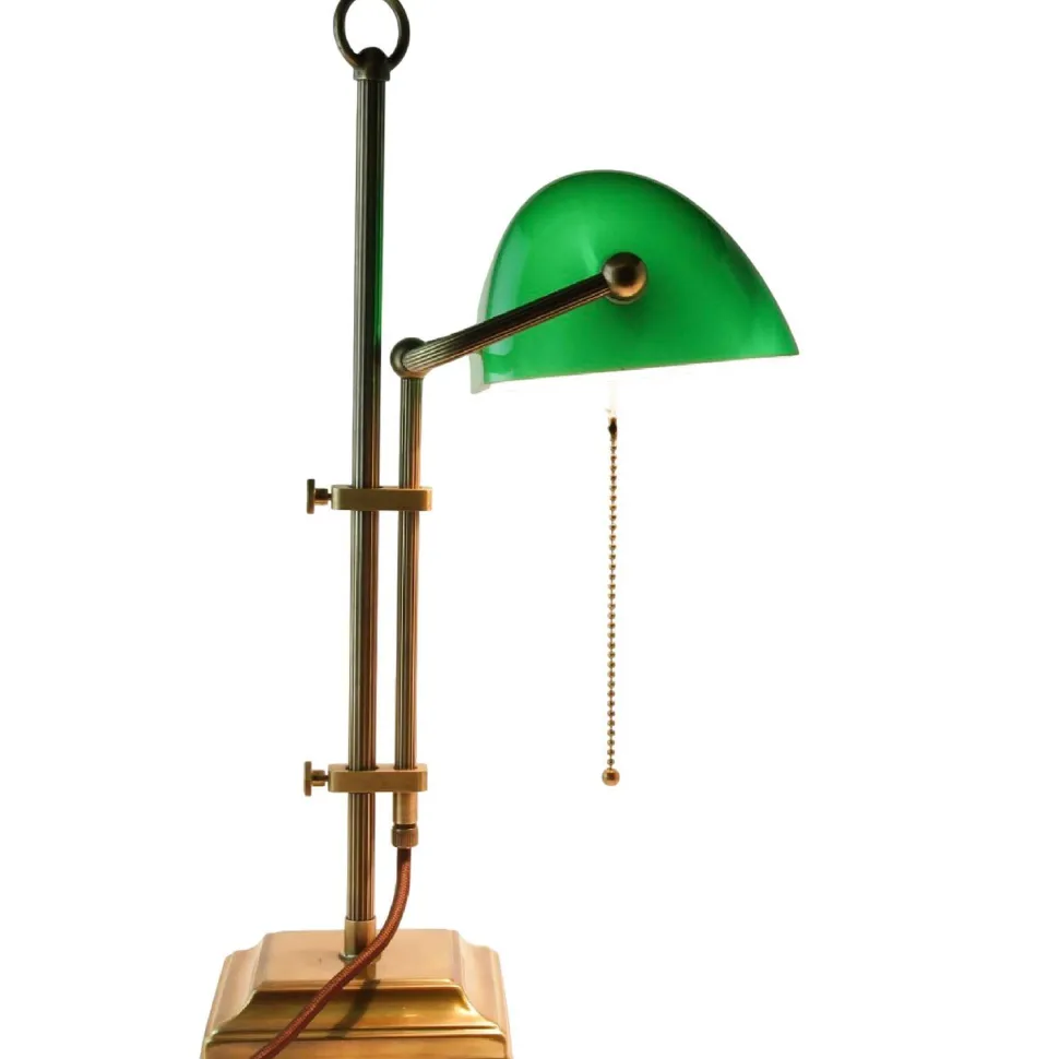 Stilvolle Bankerleuchte Messing Glas mit Zugschalter