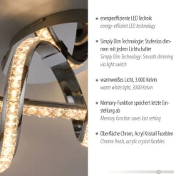 Stilvolle LED Deckenlampe in Chrom dimmbar 30 W L:65 cm