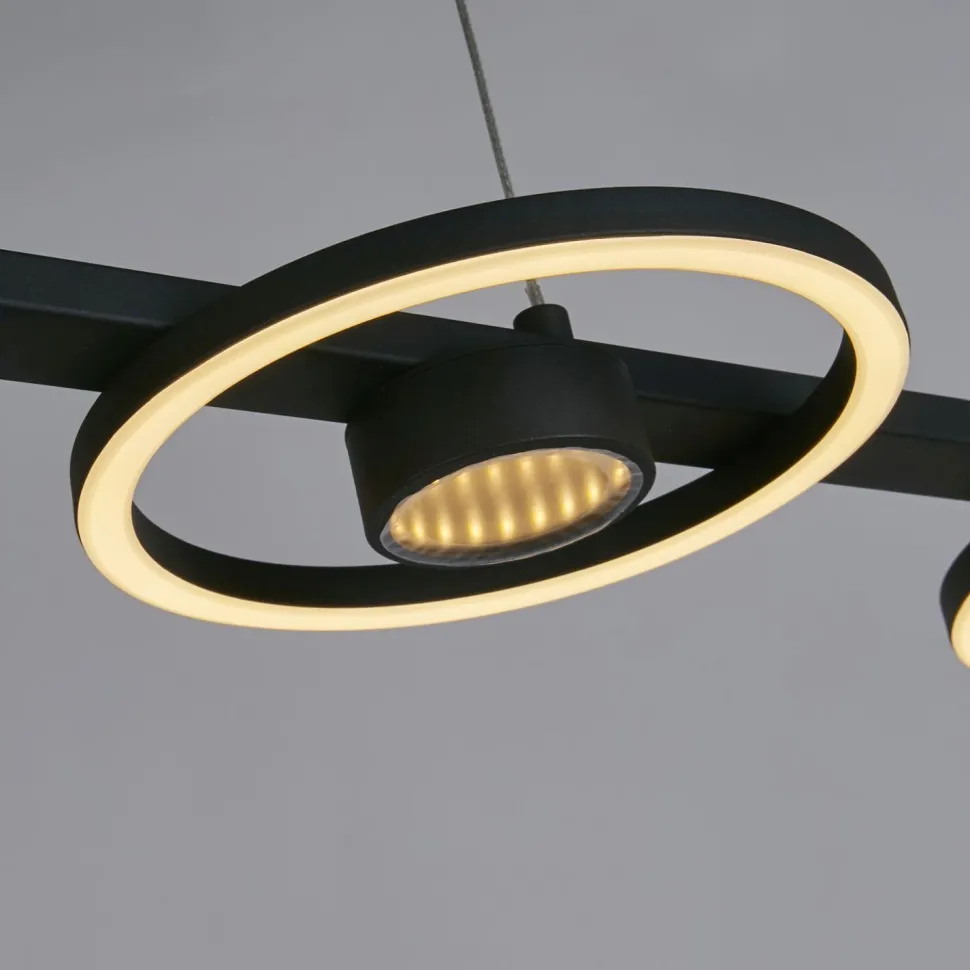Stilvolle LED Hängeleuchte Metall Schwarz 3000 K Ringe