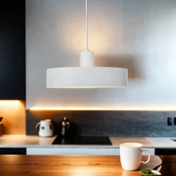 Stilvolle Pendellampe Rif Weiß breite Schirmform