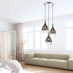 Stilvolle Pendelleuchte Glas Chrom Anthrazit E27 3-flmg