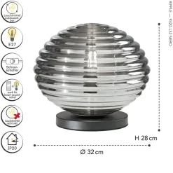 Stilvolle Tischlampe Rauchglas 28 cm E27 dekorativ