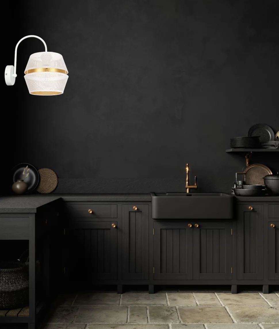 Stilvolle Wandleuchte Metall Weiß Gold H:25 cm E27