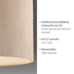 Stoff Hängelampe blendarm Beige E27 Ø45 cm gemütlich