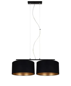 Stoff Hängelampe blendarm Schwarz Gold E27 70 cm lang