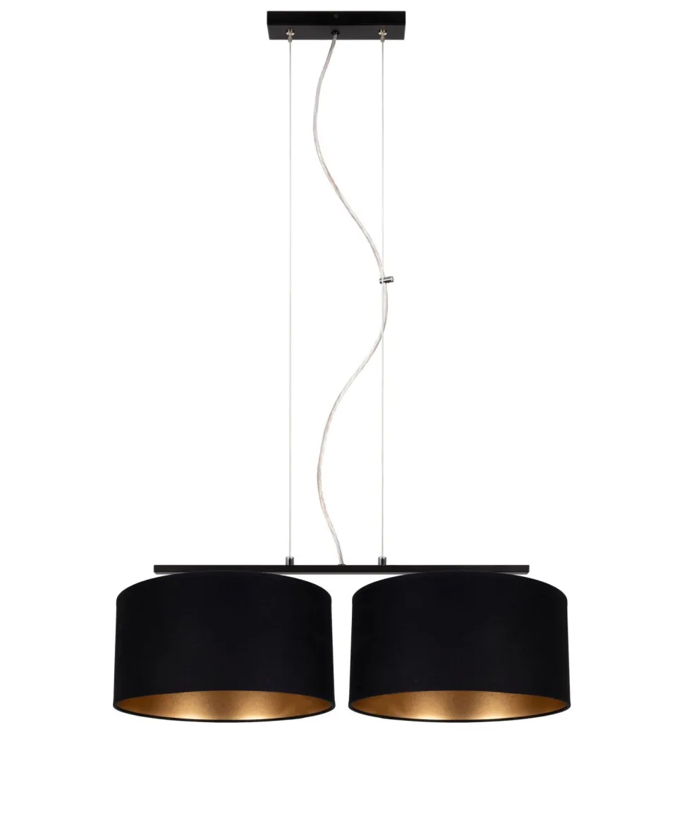 Stoff Hängelampe blendarm Schwarz Gold E27 70 cm lang