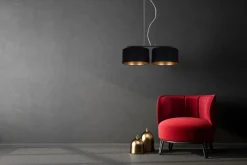 Stoff Hängelampe blendarm Schwarz Gold E27 70 cm lang