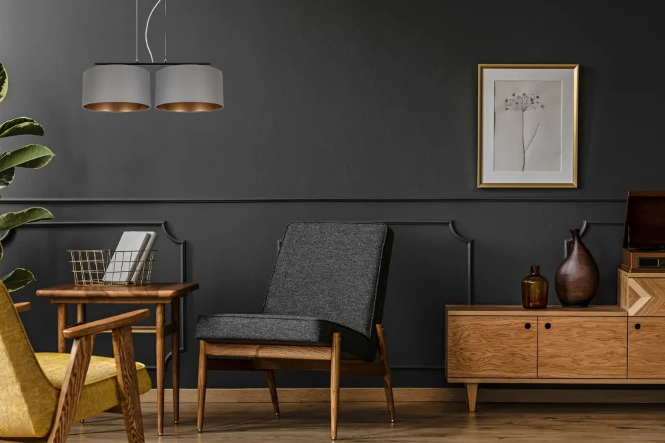 Stoff Hängelampe blendarm Graphit Gold E27 70 cm lang