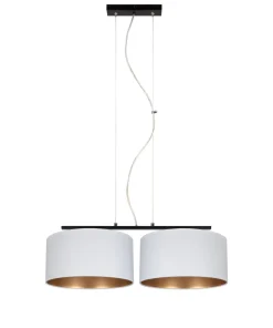 Stoff Hängelampe Schwarz Weiß Gold E27 70 cm lang