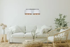 Stoff Hängelampe Schwarz Weiß Gold E27 70 cm lang