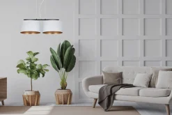 Stoff Hängelampe Schwarz Weiß Gold E27 70 cm lang