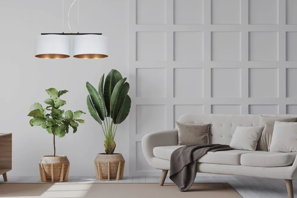 Stoff Hängelampe Schwarz Weiß Gold E27 70 cm lang