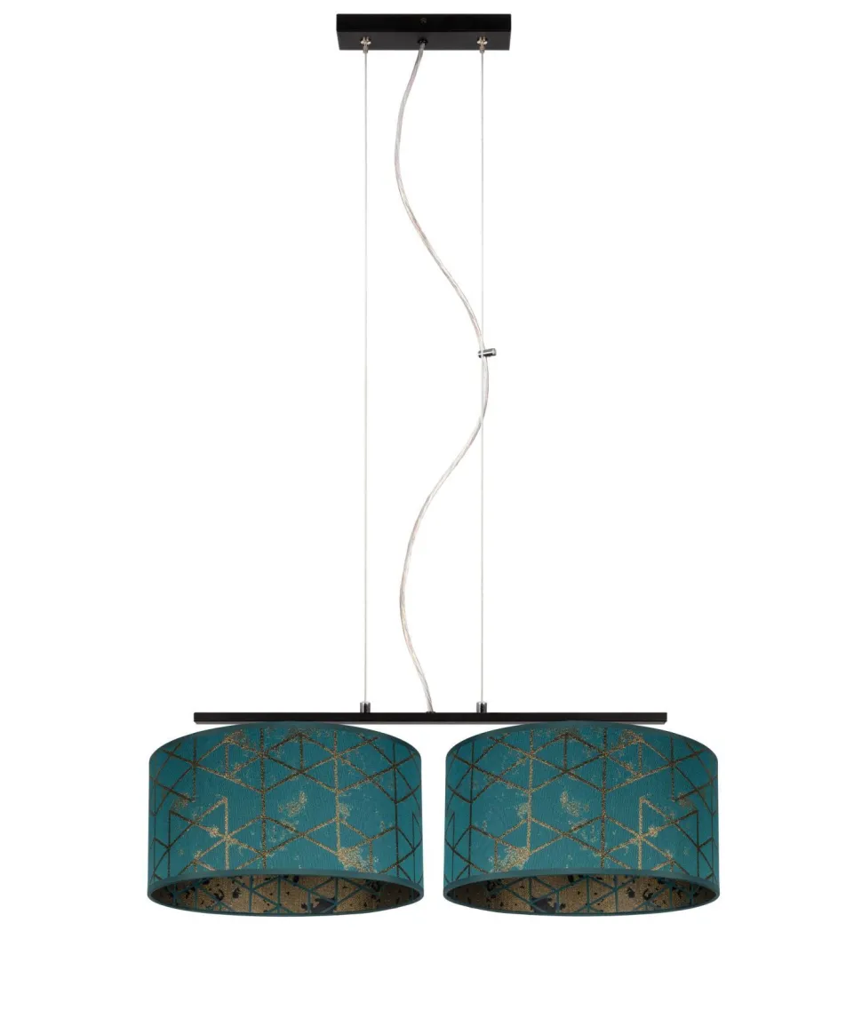 Stoff Pendelleuchte blendarm Grün Muster E27 70 cm lang