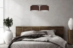 Stoff Pendelleuchte blendarm Braun Weiß E27 70 cm lang