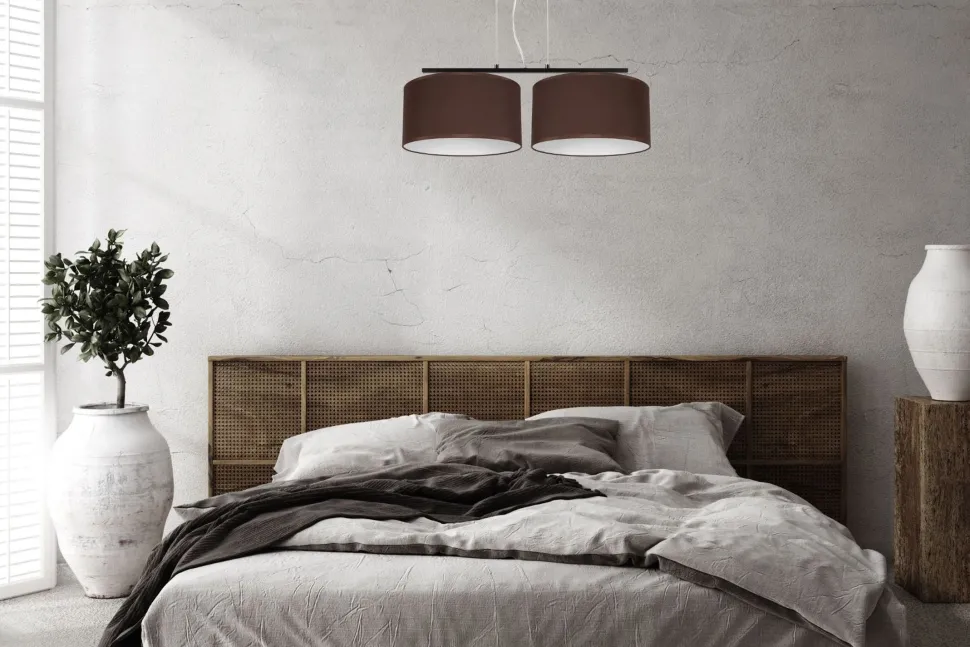 Stoff Pendelleuchte blendarm Braun Weiß E27 70 cm lang