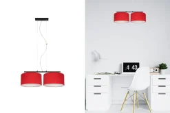 Stoff Pendelleuchte blendarm Rot Weiß E27 70 cm lang