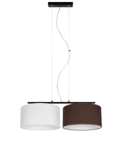 Stoff Pendelleuchte blendarm Weiß Braun E27 70 cm lang