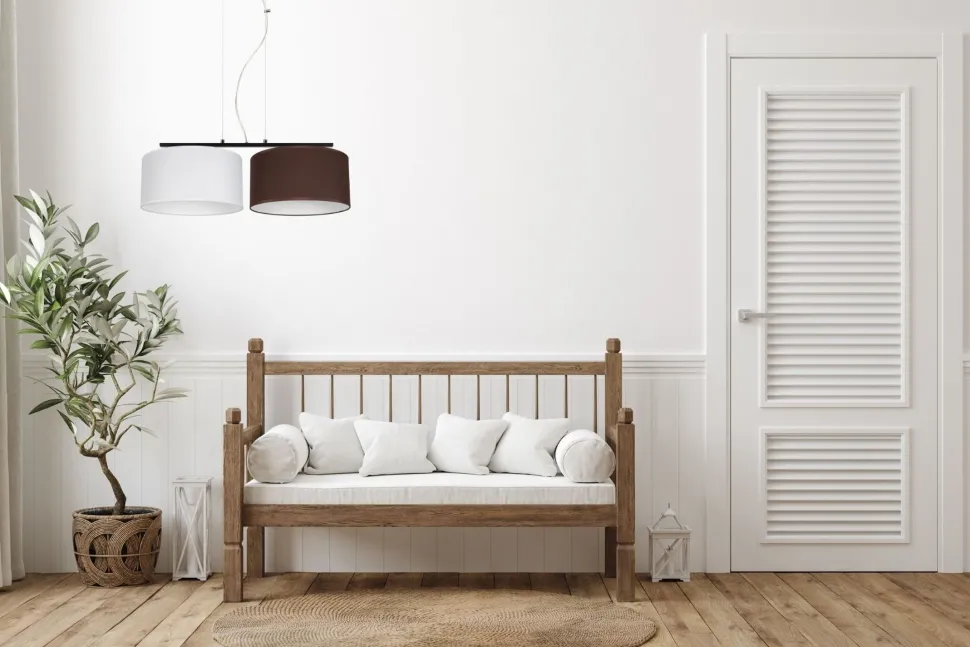 Stoff Pendelleuchte blendarm Weiß Braun E27 70 cm lang