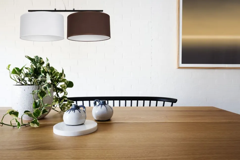 Stoff Pendelleuchte blendarm Weiß Braun E27 70 cm lang