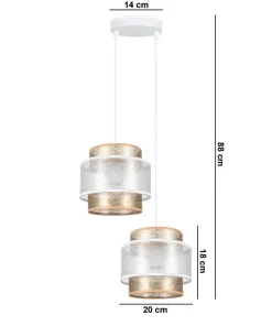 Stoff Pendelleuchte Weiß Gold E27 2-flammig L:33 cm