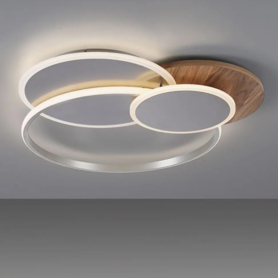 Stylische LED Deckenlampe Holz Ringe 6000 lm dimmbar