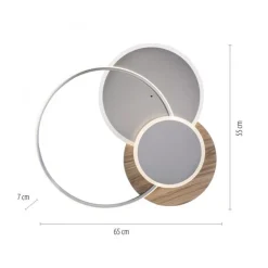 Stylische LED Deckenlampe Holz Ringe 6000 lm dimmbar