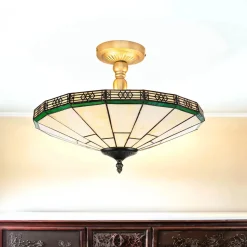 Tiffanylampe Decke Grün Weiß elegant