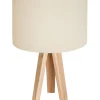 Tischlampe AYLMER Creme Gold Retro Dreibein 46cm Holz