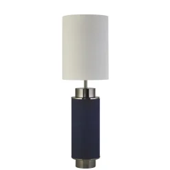 Tischlampe Blau Weiß Nickel 72 cm hoch E27 Stoff Metall