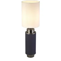 Tischlampe Blau Weiß Nickel 72 cm hoch E27 Stoff Metall