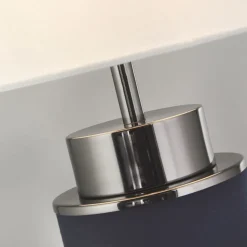 Tischlampe Blau Weiß Nickel 72 cm hoch E27 Stoff Metall