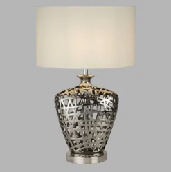 Tischlampe Chrom Weiß E27 57 cm Ø 36 cm Stoff Keramik