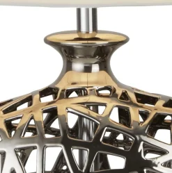 Tischlampe Chrom Weiß E27 57 cm Ø 36 cm Stoff Keramik