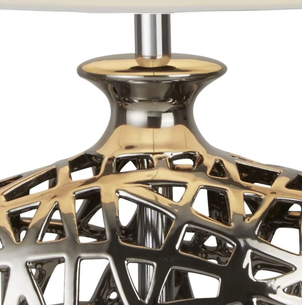 Tischlampe Chrom Weiß E27 57 cm Ø 36 cm Stoff Keramik