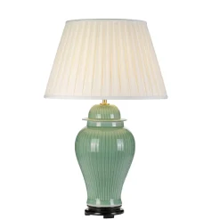 Tischlampe Creme Grün 81cm hoch Keramik Stoff